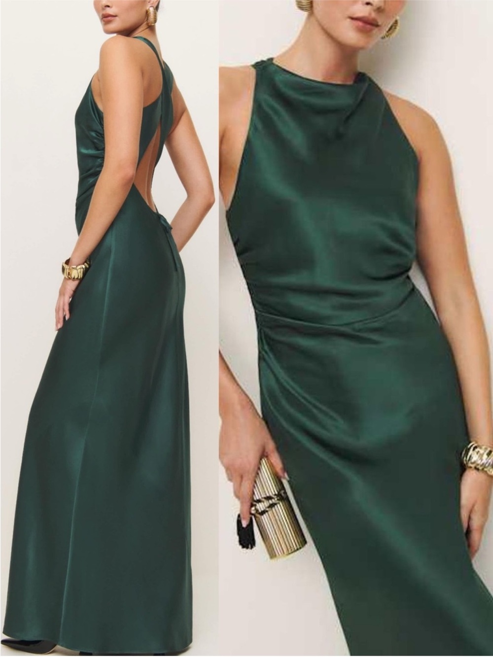 NWT Reformation Anaiis Silk Dress -Forest Green - size 4